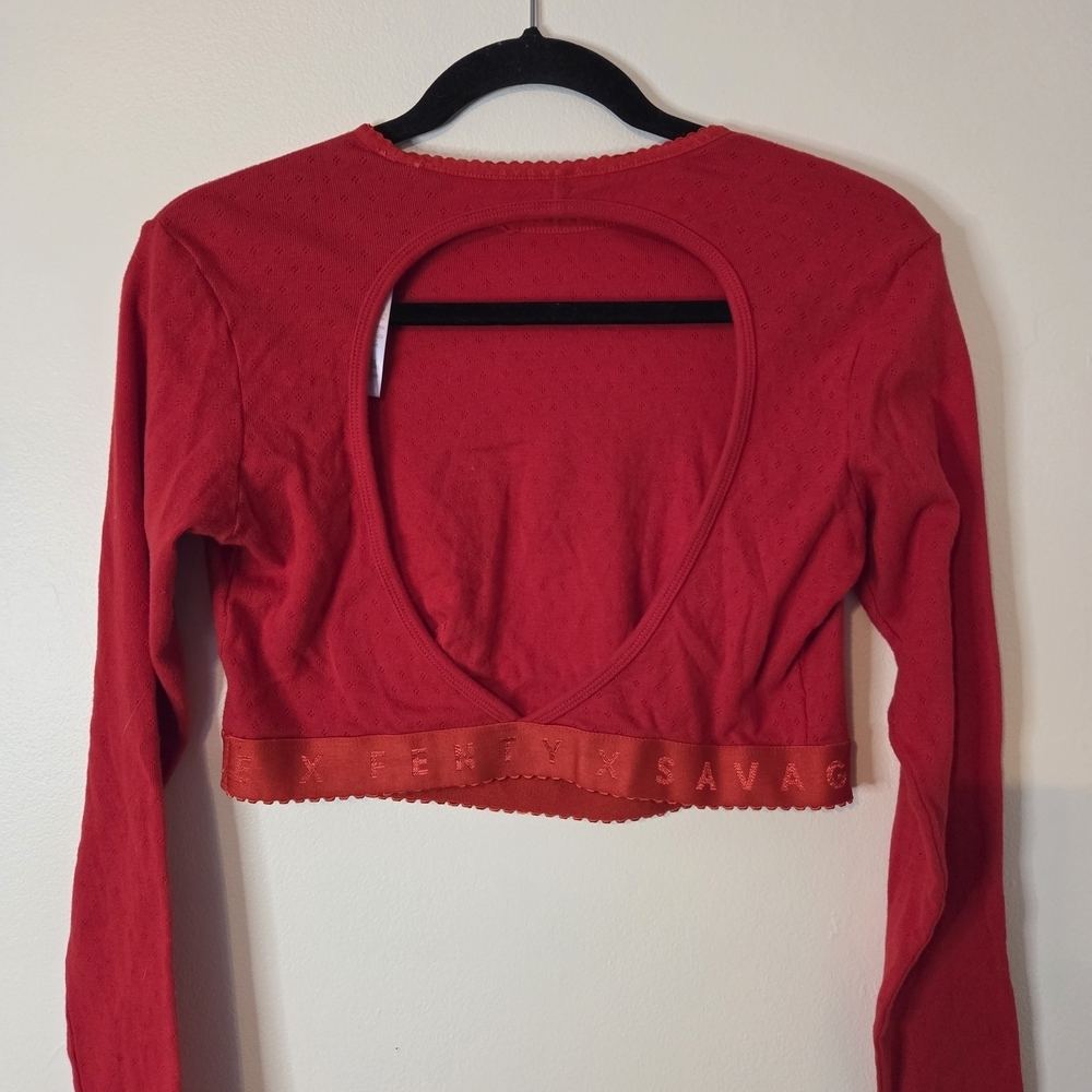 Savage X Fenty Red Long Sleeve Crop Top Open Back 1x